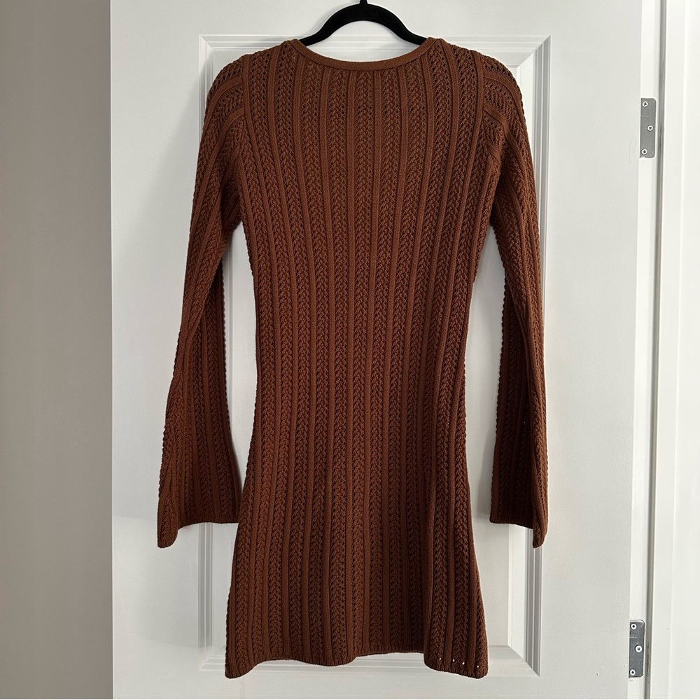 Rhythm Brown Ribbed Knit Long-Sleeve Dress